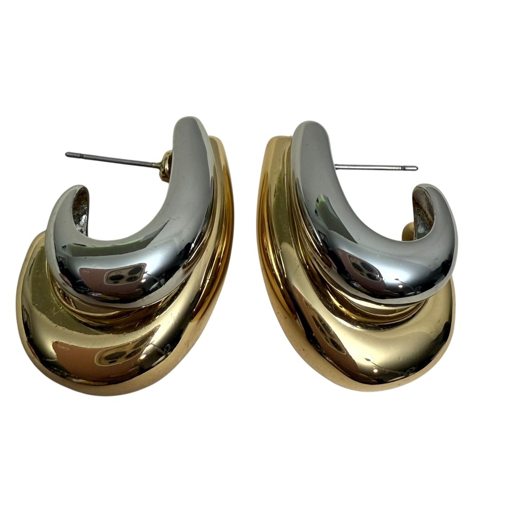 Two Tone Gold Silver Hoop Earrings Statement Chunky Earrings Modern Jewelry 1 in